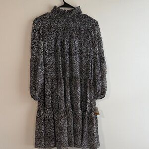 Taylor Monochrome Patterned Long Sleeve Dress